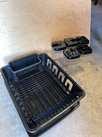 Dish rack with utensil holder and five stacked containers