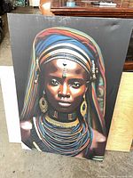 Front view of canvas portrait showing subject and colours