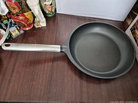 Top view of frying pan showing interior and handle