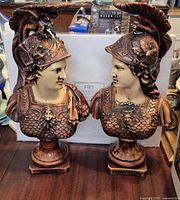 Front view of both Mars and Minerva bust bookends on bases