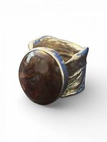 Front view of sterling silver brutalist ring with oval fire agate