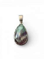 Front view of sterling silver pendant with pear fluorite stone