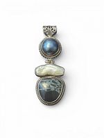 Front view showing three stones and bail