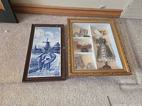 Overall view of both framed pieces on floor