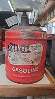 Front view showing Reeves decal, GASOLINE text, handle and cap