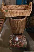 All three items together: basket, tall hamper, footstool