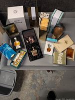 Overview of all boxed perfumes on shelf