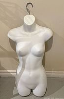 Front view of white plastic female torso mannequin