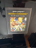 Front view of Atari 2600 Missile Command cartridge showing label and housing