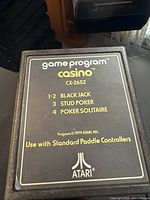 Front view of Atari 2600 Casino cartridge showing label details