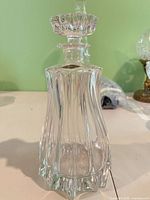 full view of crystal decanter with stopper assembled