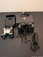 Both binoculars with respective cases and straps visible