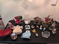 Overview of entire collection of Christmas decorations on table