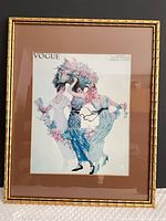Framed Vogue illustration poster, full view, showing artwork, mat, and gold bamboo-style frame