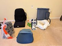 Group shot of all rehab items laid out on floor