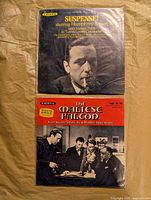 Front covers of both LP sleeves: Suspense! and The Maltese Falcon