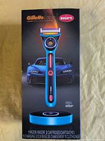 Front of sealed Gillette Labs Bugatti Heated Razor retail box