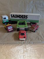 Group view of all five toy vehicles