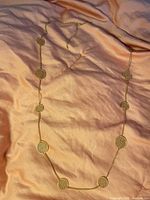 Full view of necklace showing chain and eight medallions