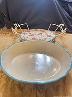 Top view of bowl interior with stand and trivet