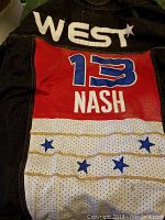 Back of the denim jacket showing 'WEST 13 NASH' with star decorations and mesh fabric accents.
