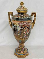 Full view front of Satsuma lidded urn vase