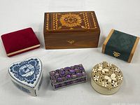 Group shot of all six trinket boxes