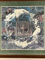 Full view of framed nine-panel camouflage print with mat and frame