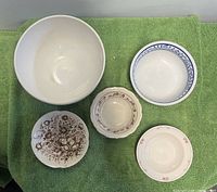 Top view showing all five bowls for design, size and pattern comparison