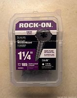 Front of Rock-On screw box showing label, size, count and bit inclusion