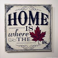 Front view of canvas wall sign showing full design and text