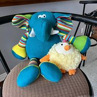Elephant and chick plush seated together on chair