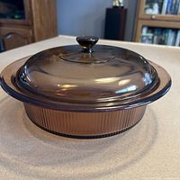 Casserole with lid in place showing exterior