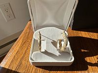 Hoop earrings displayed in case, front view shows braid detail