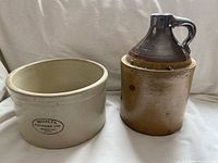 Crock and jug side by side showing relative size and form