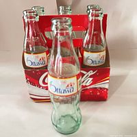 Front view of six Ottawa 150 Coca-Cola bottles in carrier