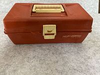 Closed red Old Pal tackle box front view