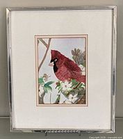 Front view of framed watercolour cardinal artwork