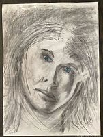 Full view of signed charcoal and pastel portrait