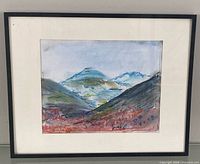 Full view of framed painting showing frame and matting