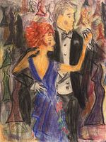 Close-up of central figures in artwork