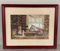 Front view of framed print showing complete image, mat and red frame