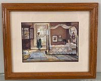 Front view of framed print showing image, mat, wood frame