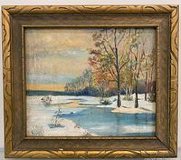 Full view of framed oil painting