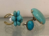 Three rings front view showing stone colors and styles