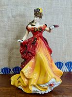 Front view of Belle figurine showing dress gradient and overall condition