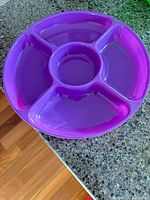 Top view of purple divided snack tray showing five sections