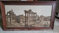 Front view of the framed sepia photographic print showing Roman Forum scene and oak frame