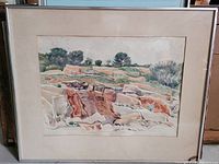 Front view of framed Kenneth Evett watercolor showing artwork, mat, frame, and glazing