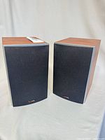 Front view of both Polk Audio Monitor 30 speakers with grilles attached